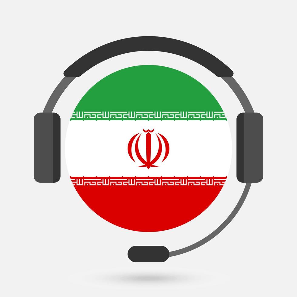bandeira do irã com fones de ouvido. ilustração vetorial. língua persa. vetor