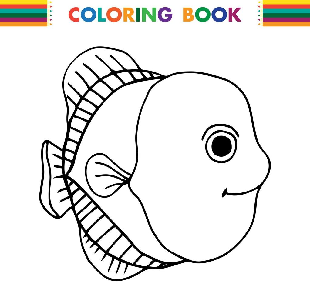 peixe doodle desenhado à mão. animal subaquático. imagem de desenho animado infantil. elemento simples com traço preto grosso. ilustração vetorial isolada no fundo branco. vetor