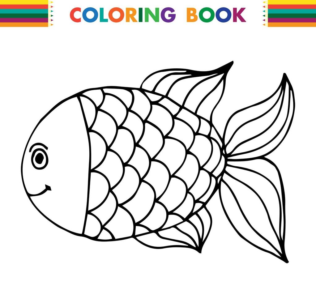 peixe doodle desenhado à mão. animal subaquático. imagem de desenho animado infantil. elemento simples com traço preto grosso. ilustração vetorial isolada no fundo branco. vetor