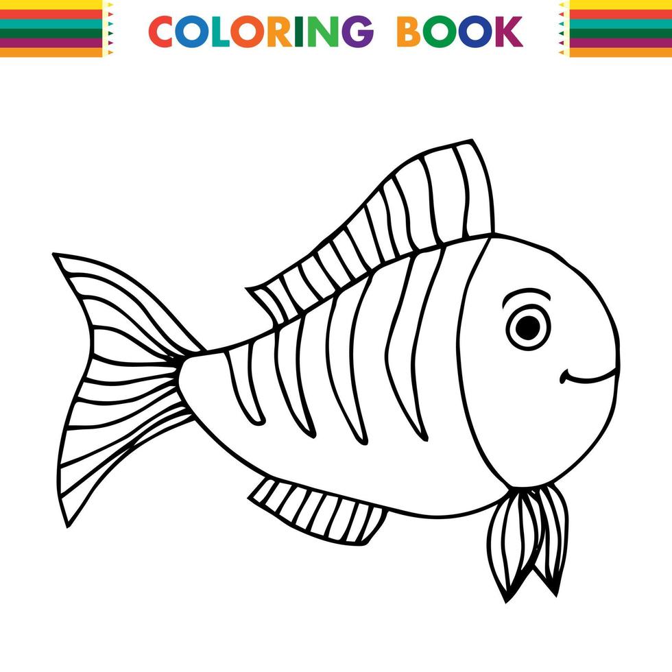 peixe doodle desenhado à mão. animal subaquático. imagem de desenho animado infantil. elemento simples com traço preto grosso. ilustração vetorial isolada no fundo branco. vetor