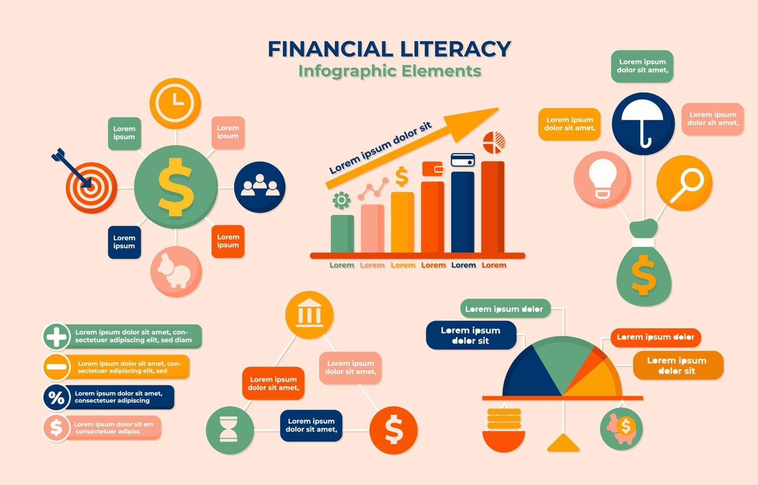 elementos de infográfico de alfabetização financeira vetor