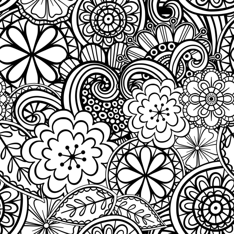 padrão de desenho de linha floral de arte popular ornamentado vetor