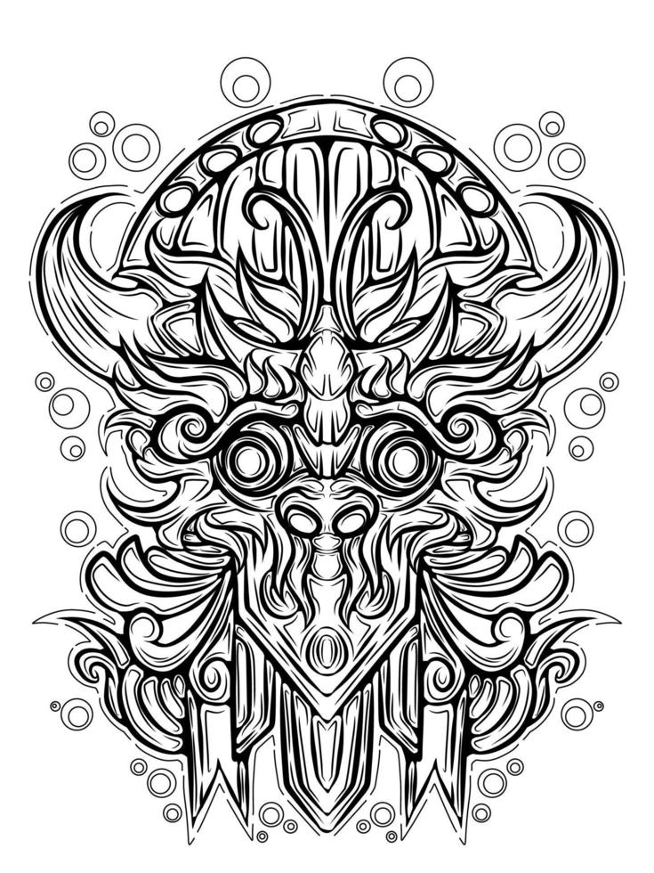 desenho vetorial de tatuagem barong de tinta preta vetor