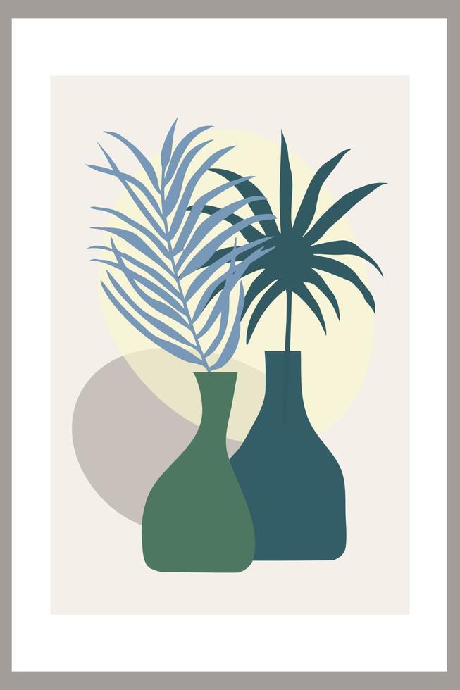 modelo com composição abstrata de formas simples. folhas de palmeira tropicais em um vaso. estilo de colagem, minimalismo vetor