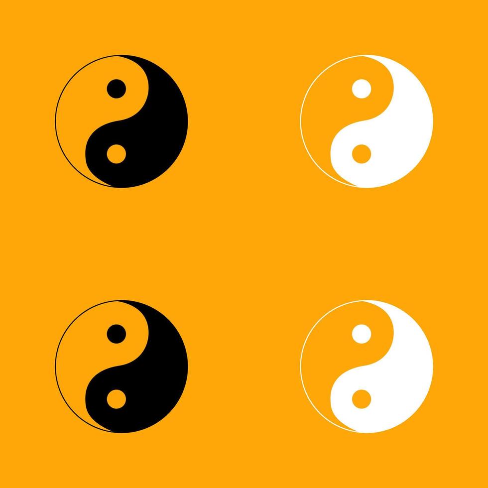 símbolo yin yang conjunto ícone preto e branco. vetor
