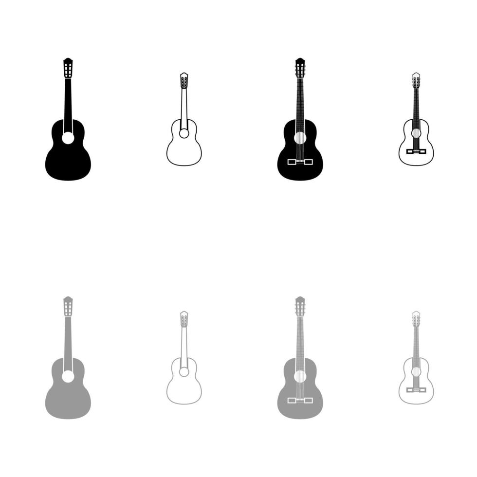 ícone de conjunto de guitarra preto e cinza. vetor
