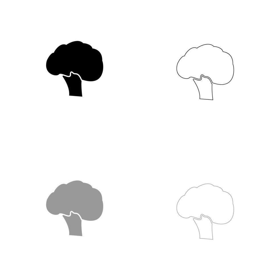 ícone de conjunto preto e cinza de brócolis. vetor