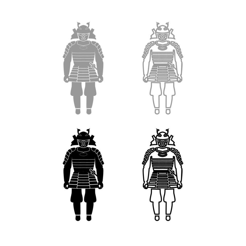 samurai japão guerreiro iconset cinza ilustração de cor preta vetor