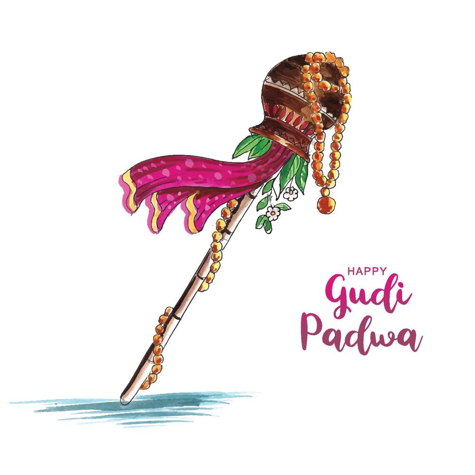 fundo de cartão festival indiano celebração linda gudi padwa vetor