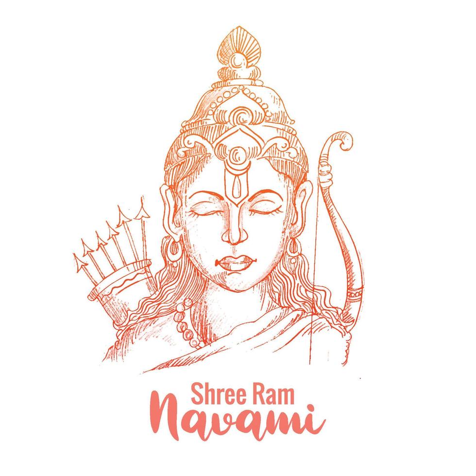 shri ram navami com desenho de kard de esboço de flecha de arco vetor