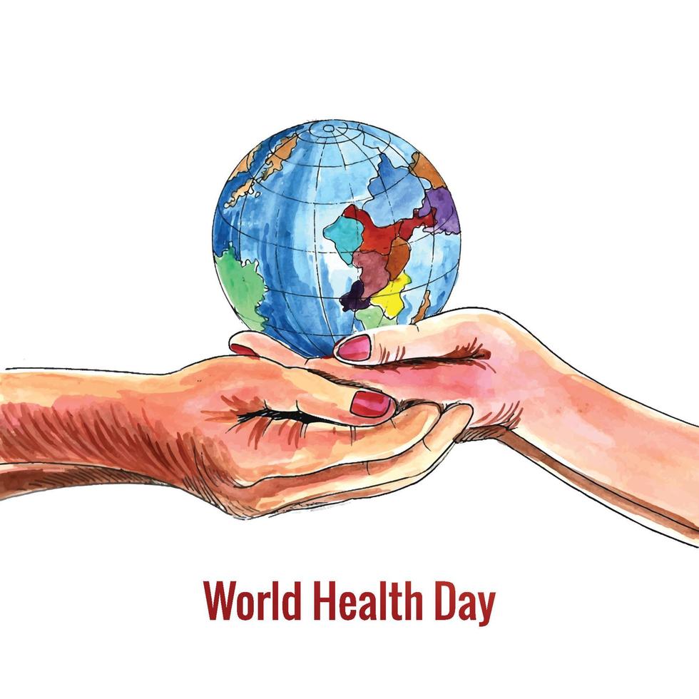 dia mundial da saúde mãos adultas segurando o design do globo vetor