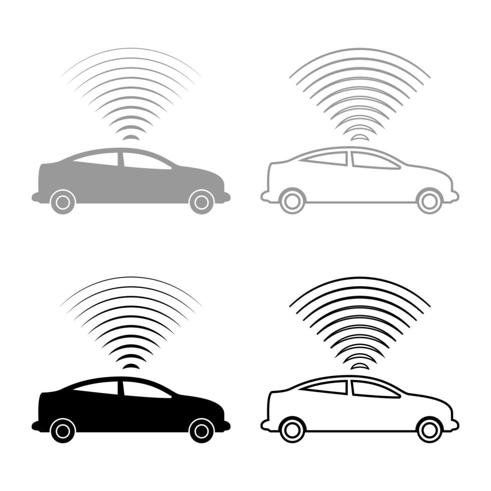 sensor de sinais de rádio do carro tecnologia inteligente piloto automático para cima direção definir ícone cinza cor preta ilustração vetorial imagem preenchimento sólido contorno linha de contorno estilo plano fino vetor