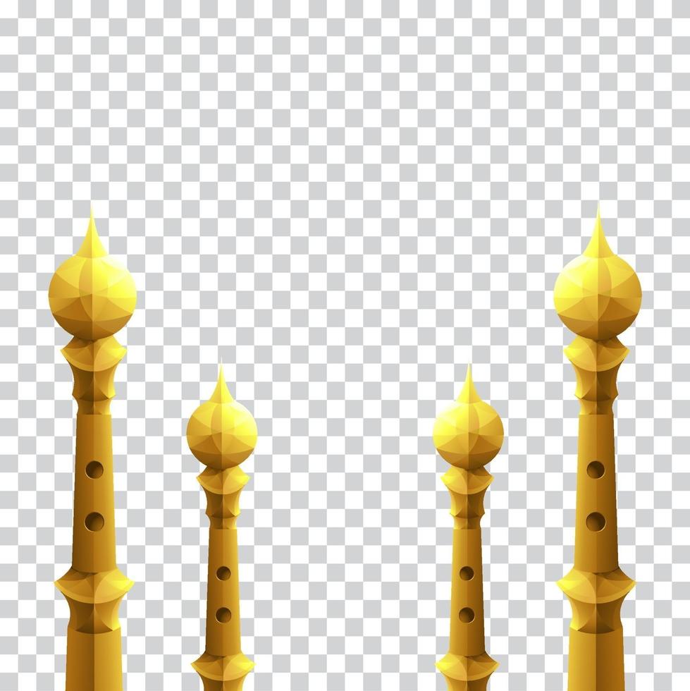 fundo transparente isolado de minarete de mesquita de ouro. decoração para feriados muçulmanos islâmicos. projetos de ramadan kareem. ilustração vetorial de um minarete de mesquita vetor