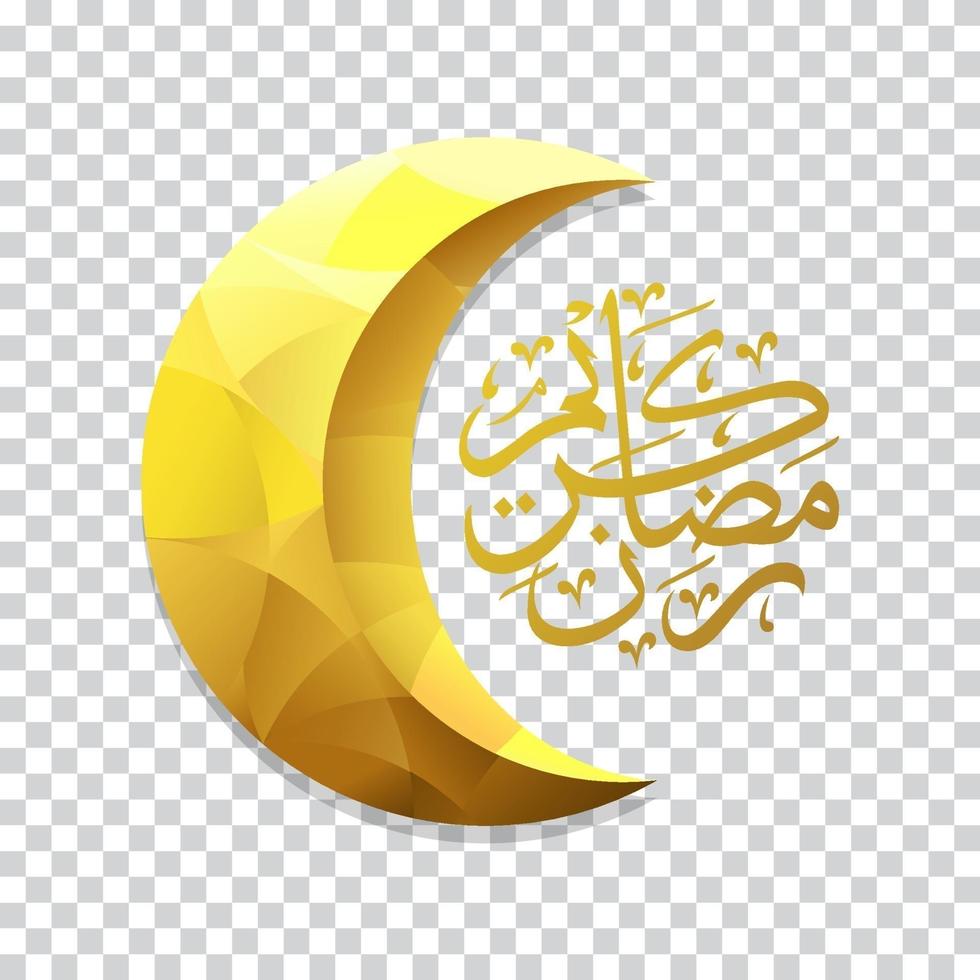 lua crescente e caligrafia árabe dourada em fundo transparente, isolado. decoração para feriados muçulmanos islâmicos. projetos de ramadan kareem. vetor