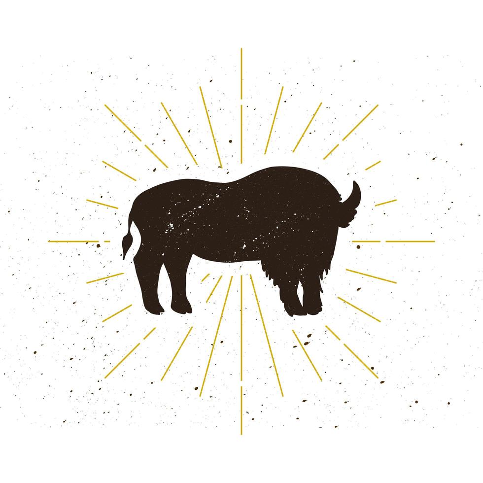 logotipo da silhueta de bisão em pé retrô vetor