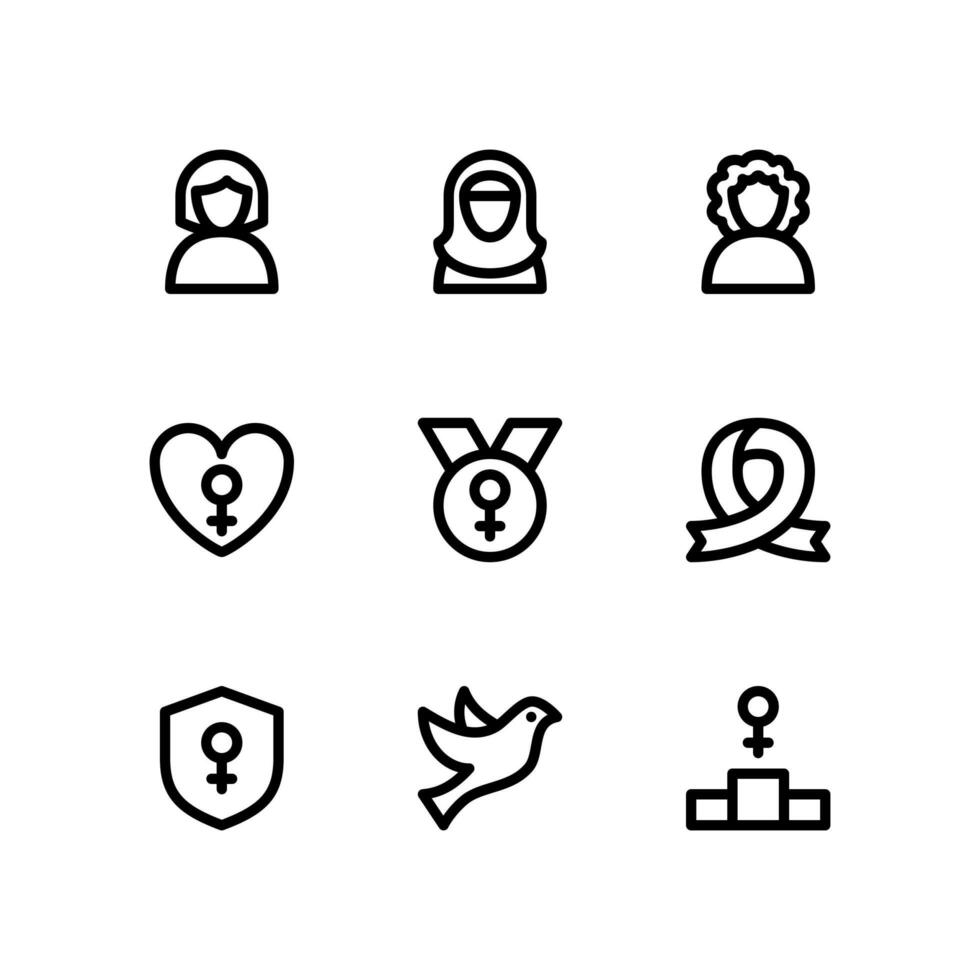 ícones do dia da mulher, incluindo mulher, pomba e muito mais vetor