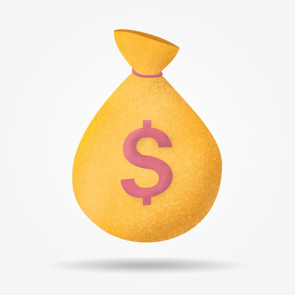 símbolo de saco de dinheiro amarelo aquarela isolado no fundo branco vetor