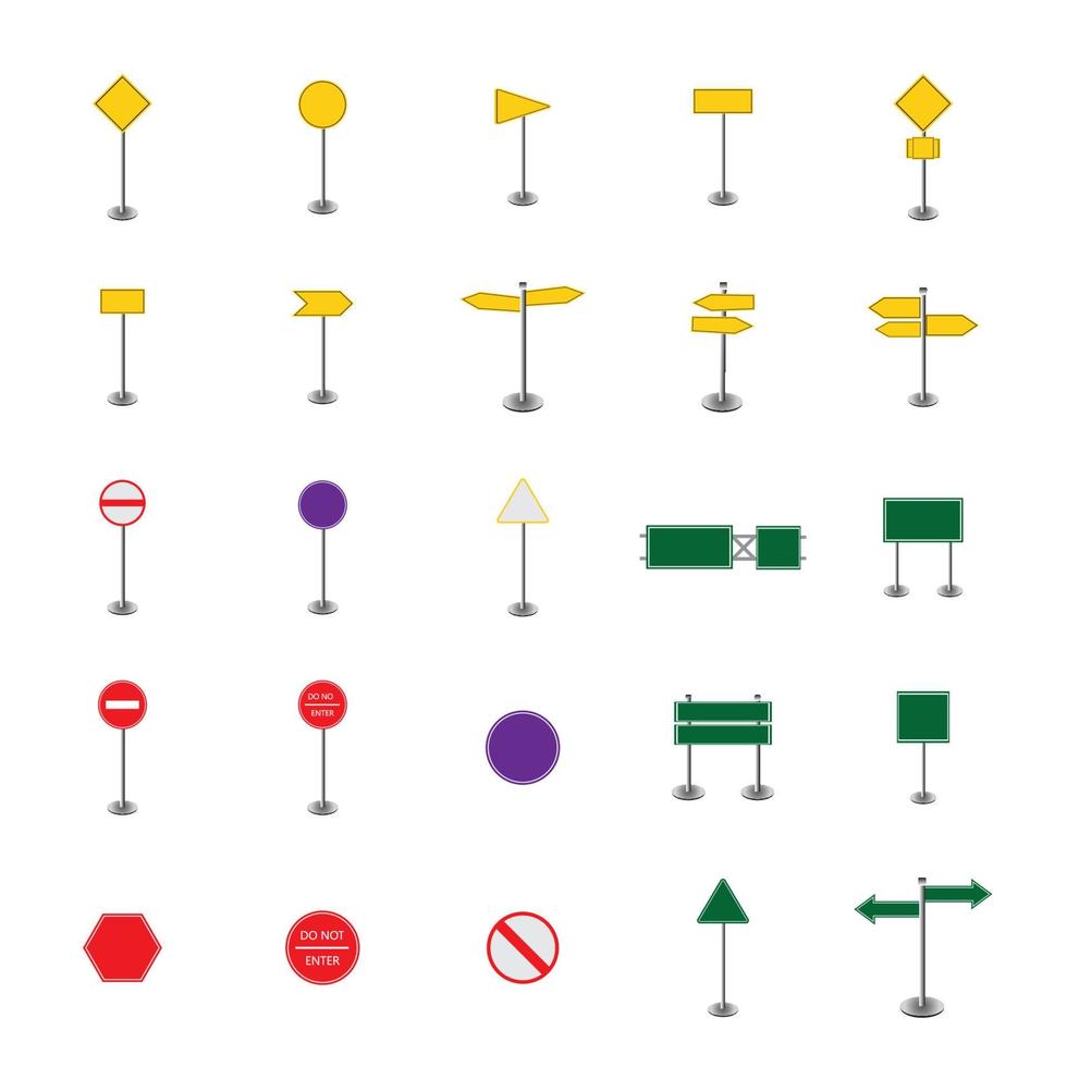conjunto de vetores de sinal de estrada em branco sobre fundo branco isolado