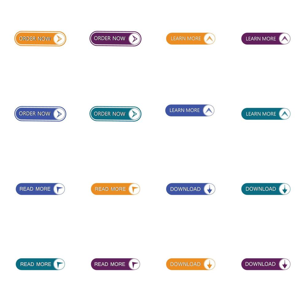 conjunto de botões coloridos diferentes. coleção de botões modernos para site e interface do usuário. ícones da web. vetor