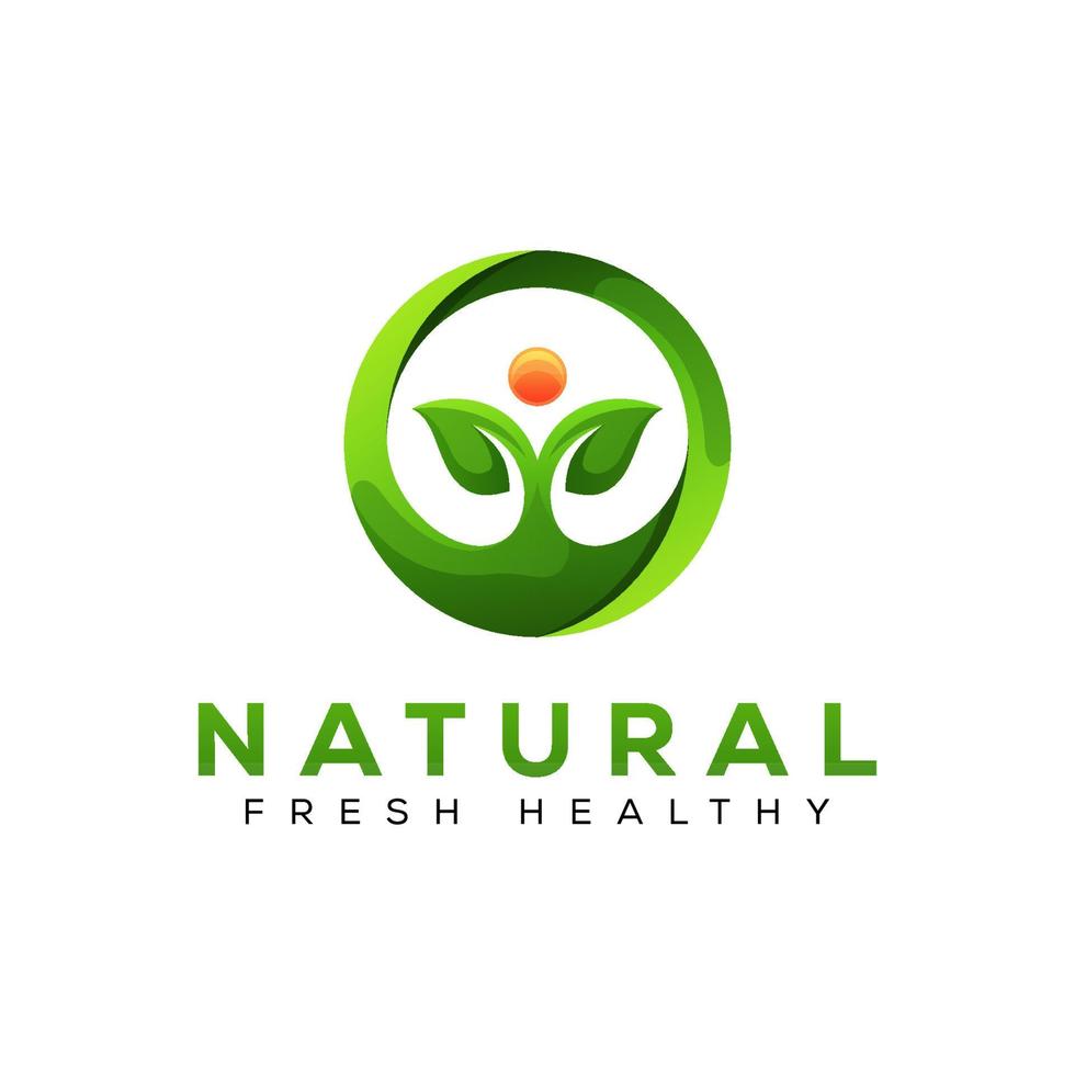 logotipo de planta fresca natural, logotipo de folha de fitoterapia saudável, modelo de vetor de design de logotipo de folha de pessoas