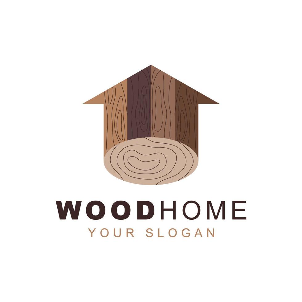 ícone de casa de madeira vetorial, logotipo de madeira serrada de grãos domésticos vetor