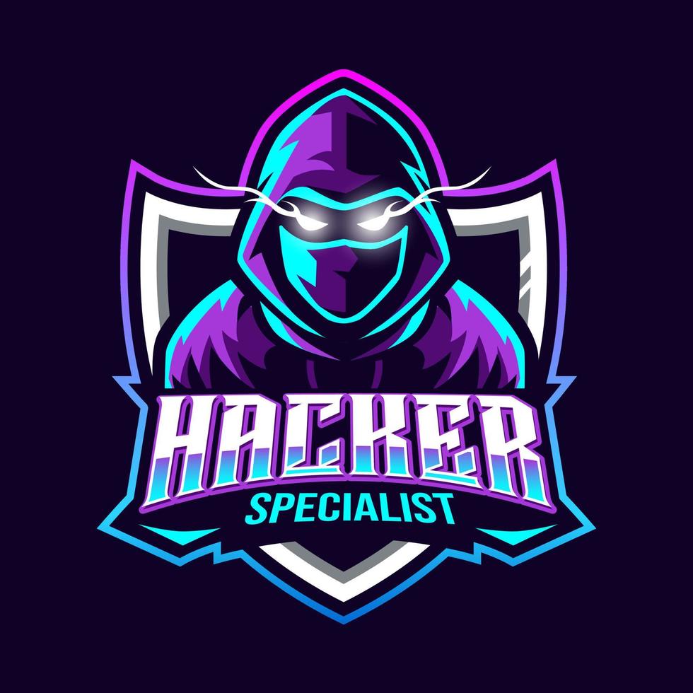 ilustração de mascote hacker especialista para logotipo de esportes e esports vetor