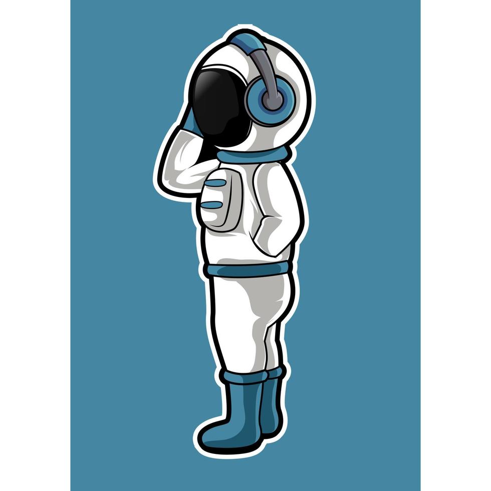 astronauta ouvindo design gráfico de logotipo de mascote de música vetor