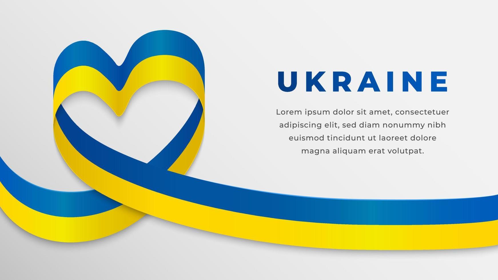 bandeira da ucrânia com bandeira de fita em forma de coração vetor