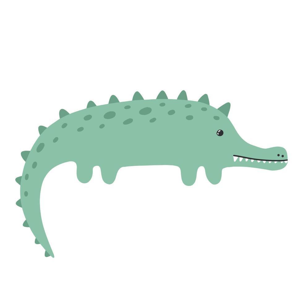 crocodilo desenhado de mão bonito. ilustração infantil de um crocodilo em uma ilustração background.vector branco. vetor