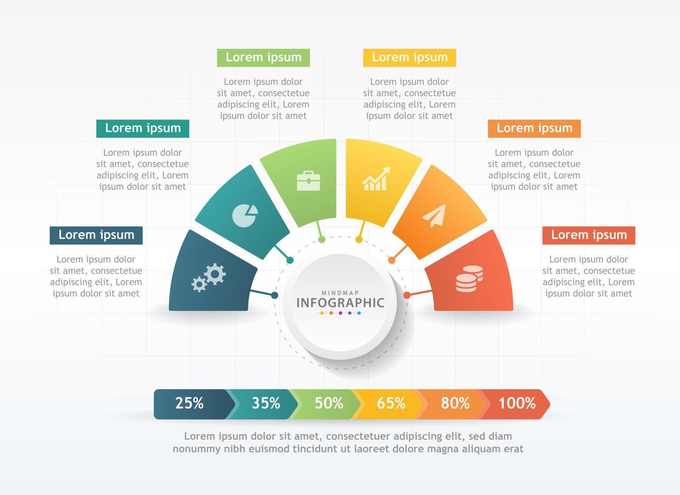 modelo de infográfico para negócios. Diagrama de mapa mental moderno de 6 etapas com gráficos, infográfico de vetor de apresentação.