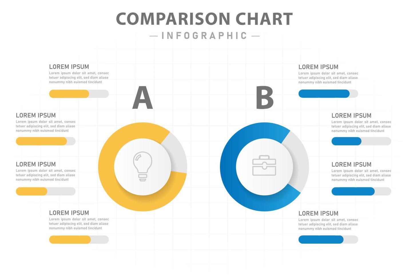 modelo de infográfico para negócios. Diagrama de gráfico de comparação de 2 lados com círculo, infográfico de vetor de apresentação.