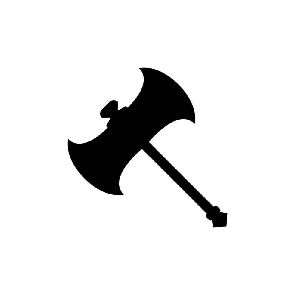 ícone de ilustração preto e branco de silhueta de machado de batalha em fundo branco isolado adequado para medieval, viking, ícone de arma vetor
