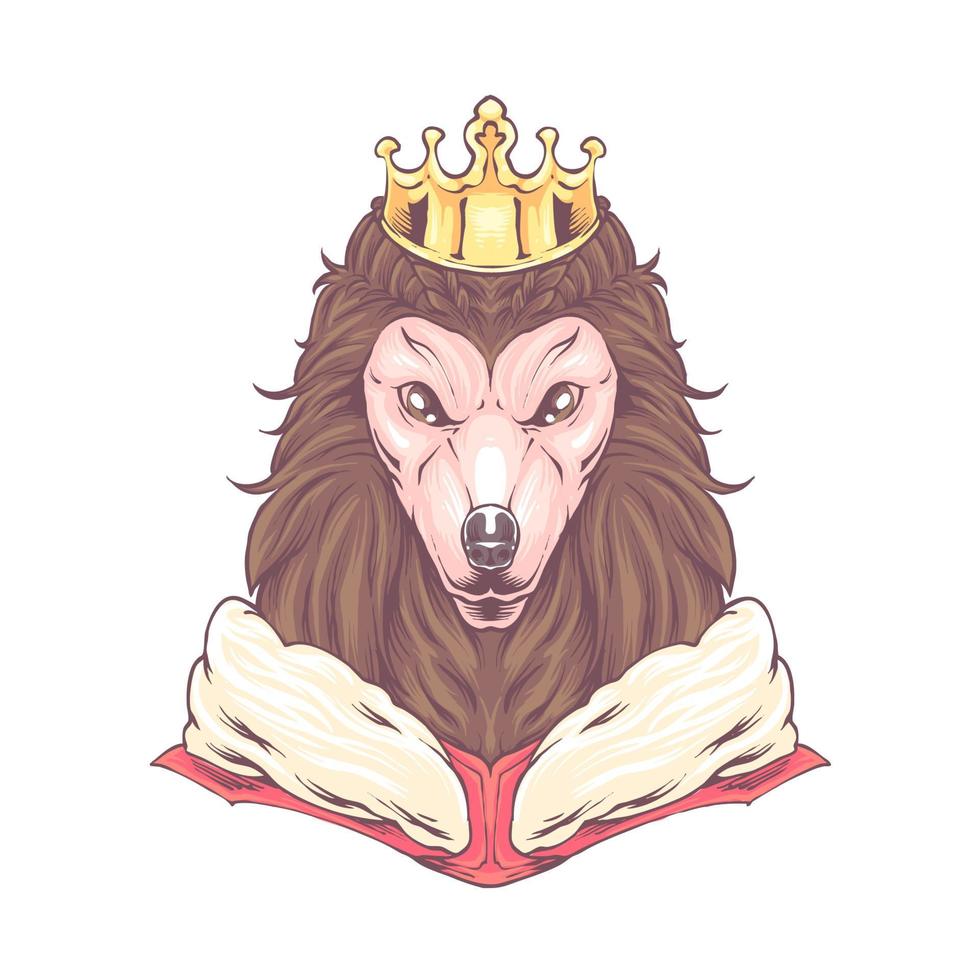 rei cão com ilustração de coroa vetor