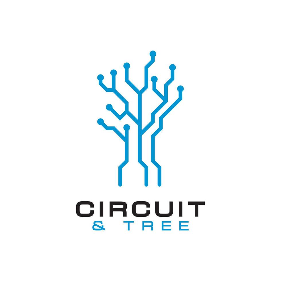 inteligência artificial digital de placa de chip de circuito com vetor de design de logotipo de arte de linha de árvore