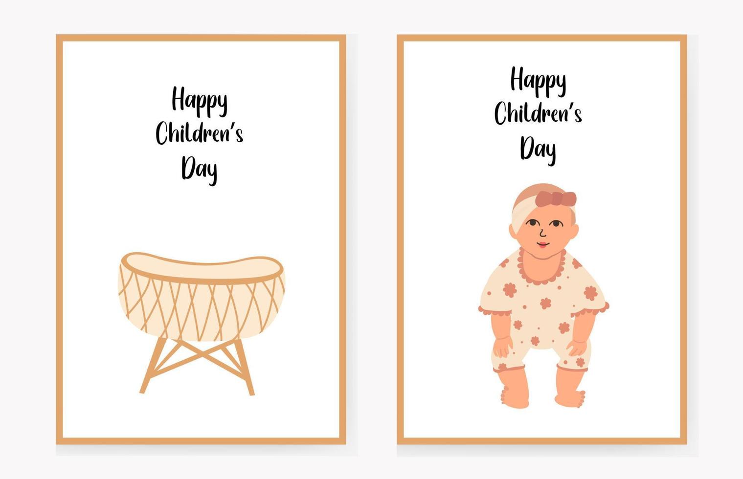 conjunto de cartões de convite para crianças com um berço fofo e bebê, feliz dia das crianças. parabéns. ilustração vetorial. vetor