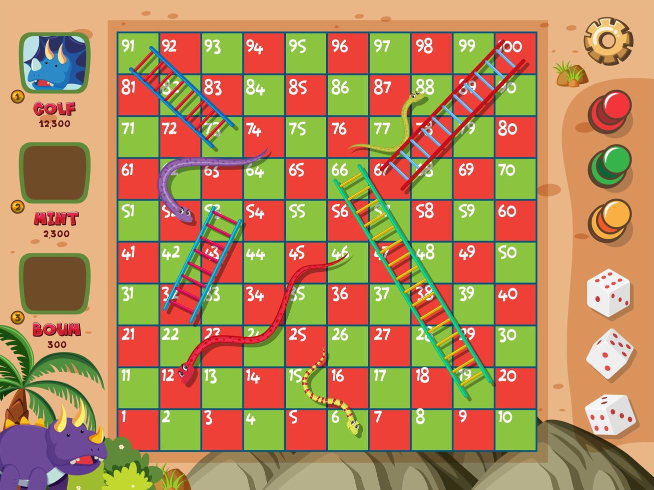 jogo de tabuleiro com cobras e escadas em quadrados vermelhos e verdes  699808 Vetor no Vecteezy