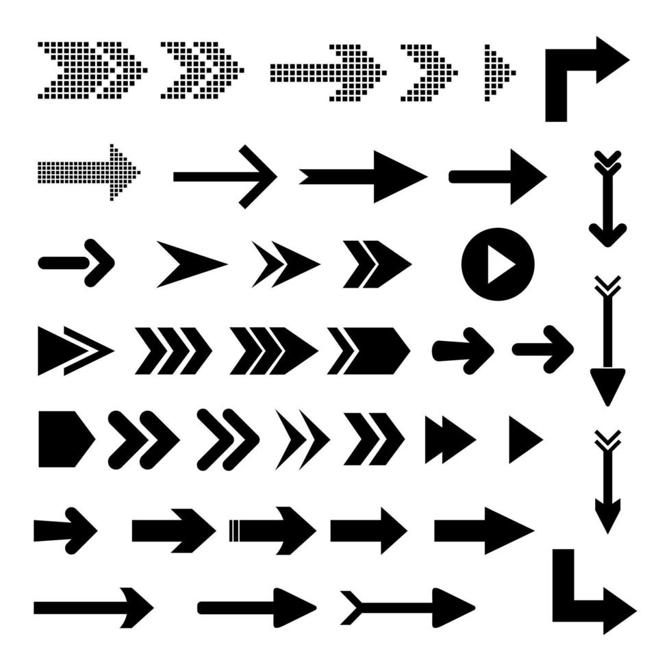 conjunto de seta para a direita. seta para a direita sinal simples. símbolo de ícone de seta para a direita. vetor de ícone de seta. conjunto de ícones de seta. coleção de ícones de seta. ilustração de design de ícone de seta. ícone de seta no fundo branco.