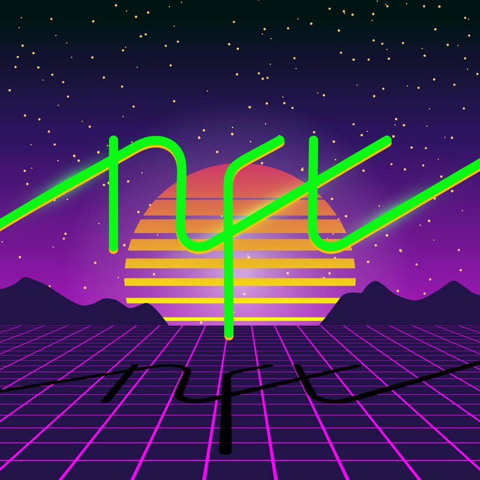 nft token vaporwave não fungível. banner de arte exclusivo. moeda de criptografia de tecnologia blockchain. cartaz de synthwave estilo vintage dos anos 80 e 90. ilustração eps vetor de colecionáveis de onda de vapor retrô cyberpunk