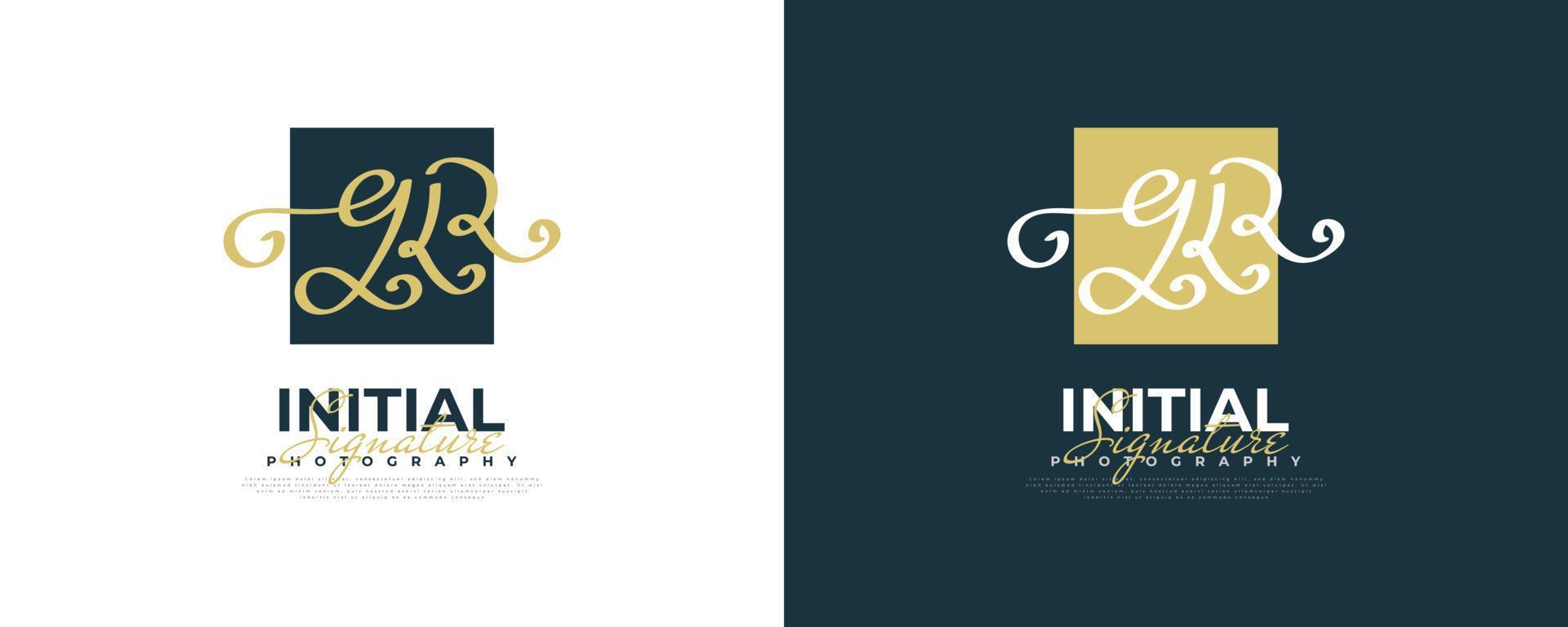 design inicial do logotipo g e r em estilo de caligrafia elegante e minimalista. gr logotipo ou símbolo de assinatura para casamento, moda, joias, boutique e identidade comercial vetor