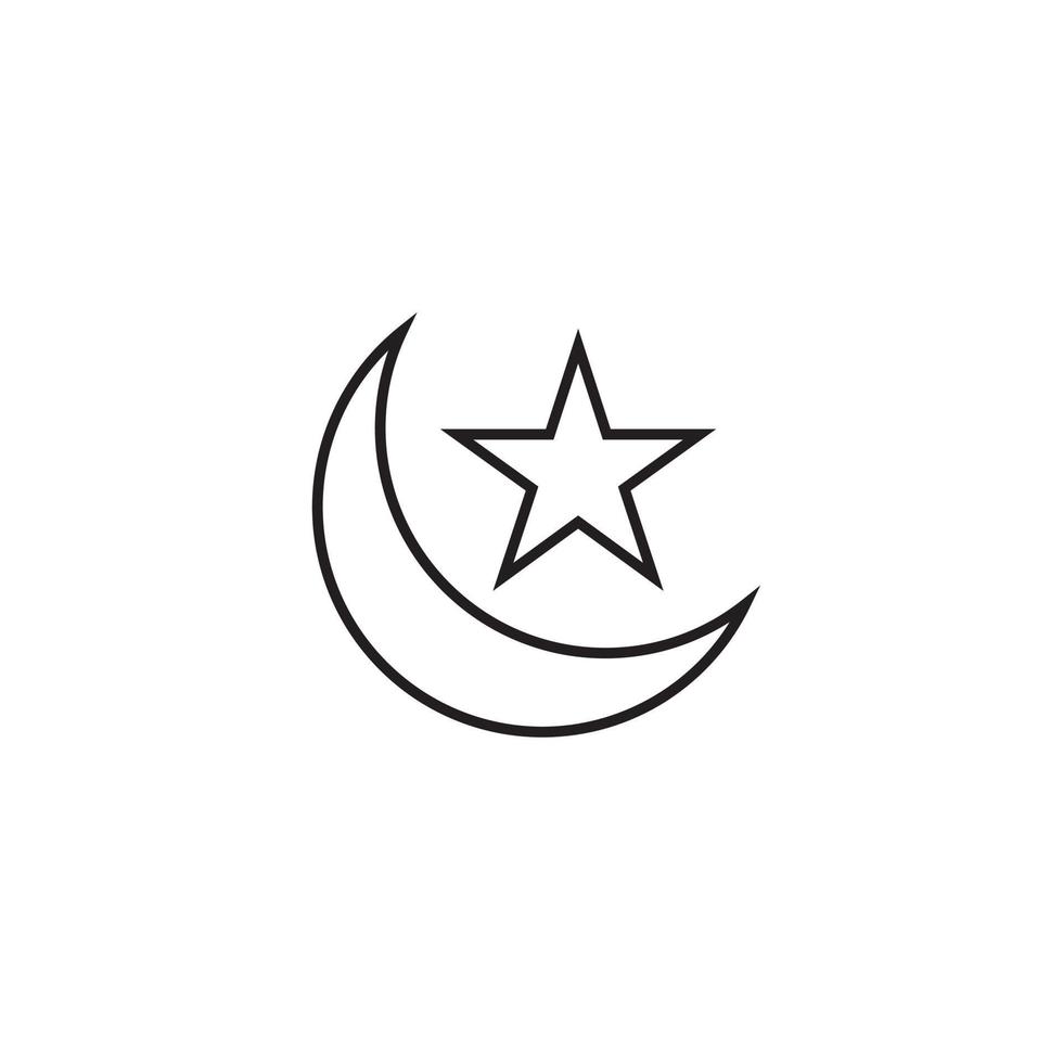 lua crescente e estrela, vetor de ícone de símbolo islâmico em estilo de linha