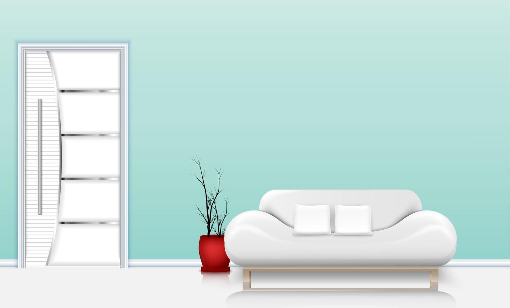 ilustração vetorial do interior da sala de estar com um sofá e almofadas brancas vetor