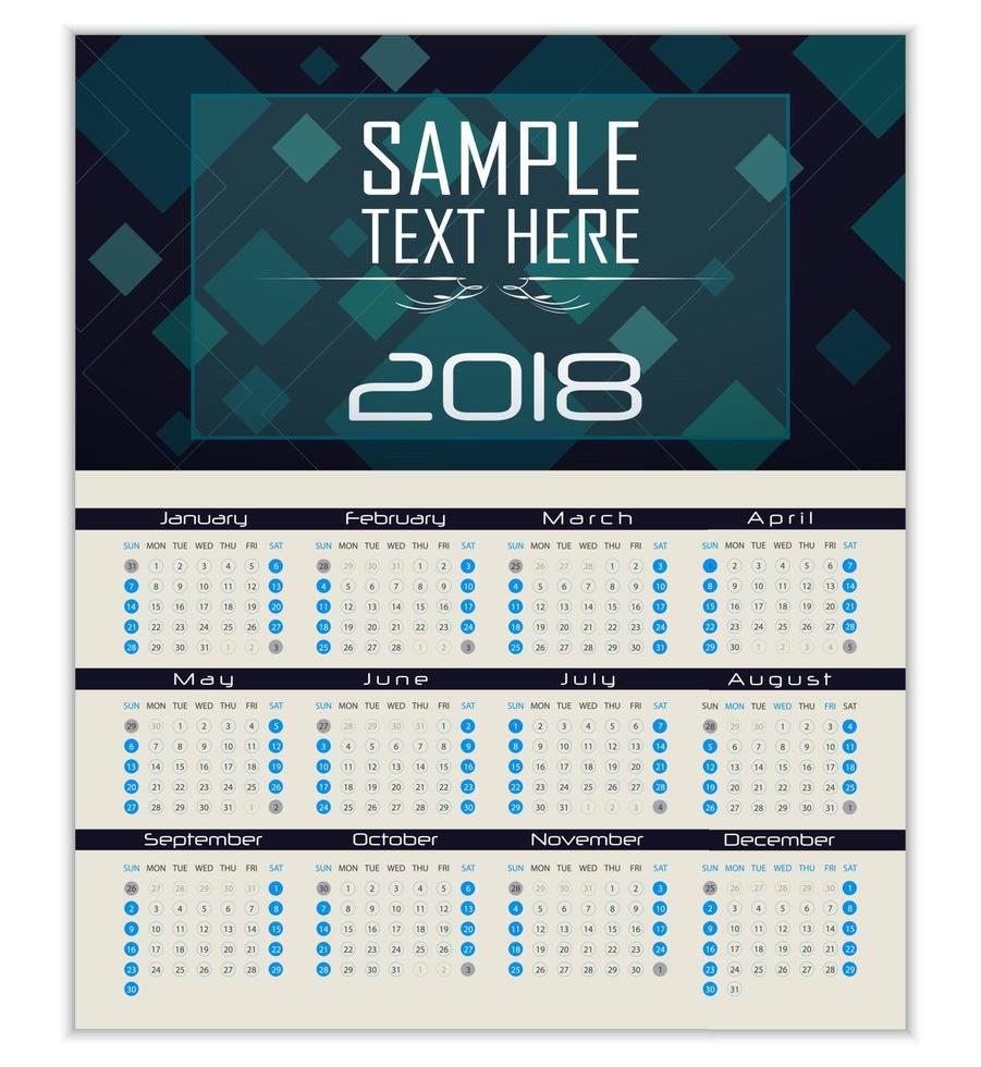 calendário para 2018 modelo de design de folheto vetor