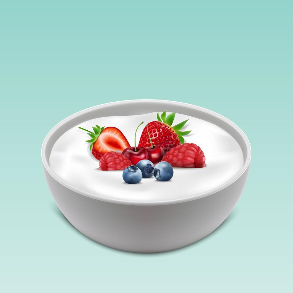 tigela de iogurte com frutas mistas vetor