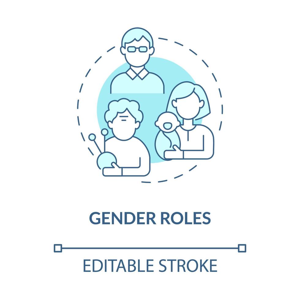 ícones de conceito azul de papéis de gênero. normas morais para homem mulher pessoas. participação de pessoa na ilustração de linha fina de idéia abstrata de comunidade. desenho de cor de contorno isolado de vetor. traço editável vetor