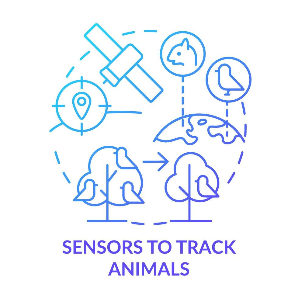 sensores para rastrear animais ícone de conceito gradiente azul vetor