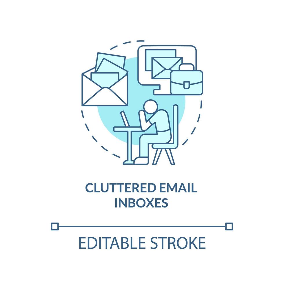 ícone de conceito turquesa de caixas de entrada de e-mail desordenadas vetor