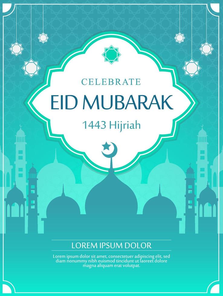 especial eid mubarak 1443 hijrah com cor verde vetor