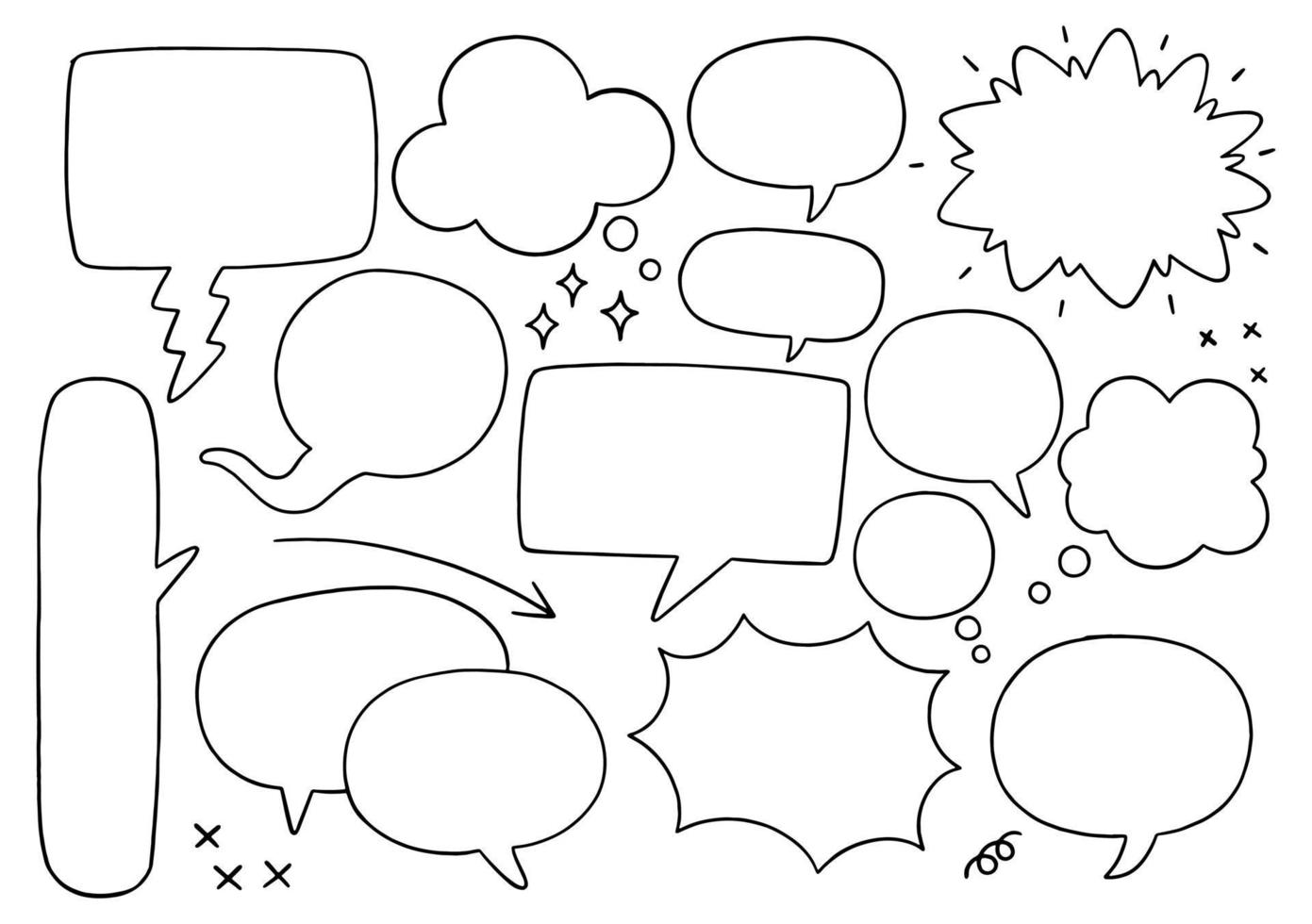 conjunto de fundo desenhado à mão de bolha de fala fofa no estilo doodle vetor