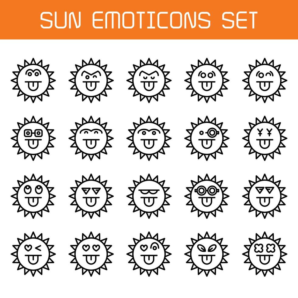 conjunto de emoticons de sol atrevido vetor