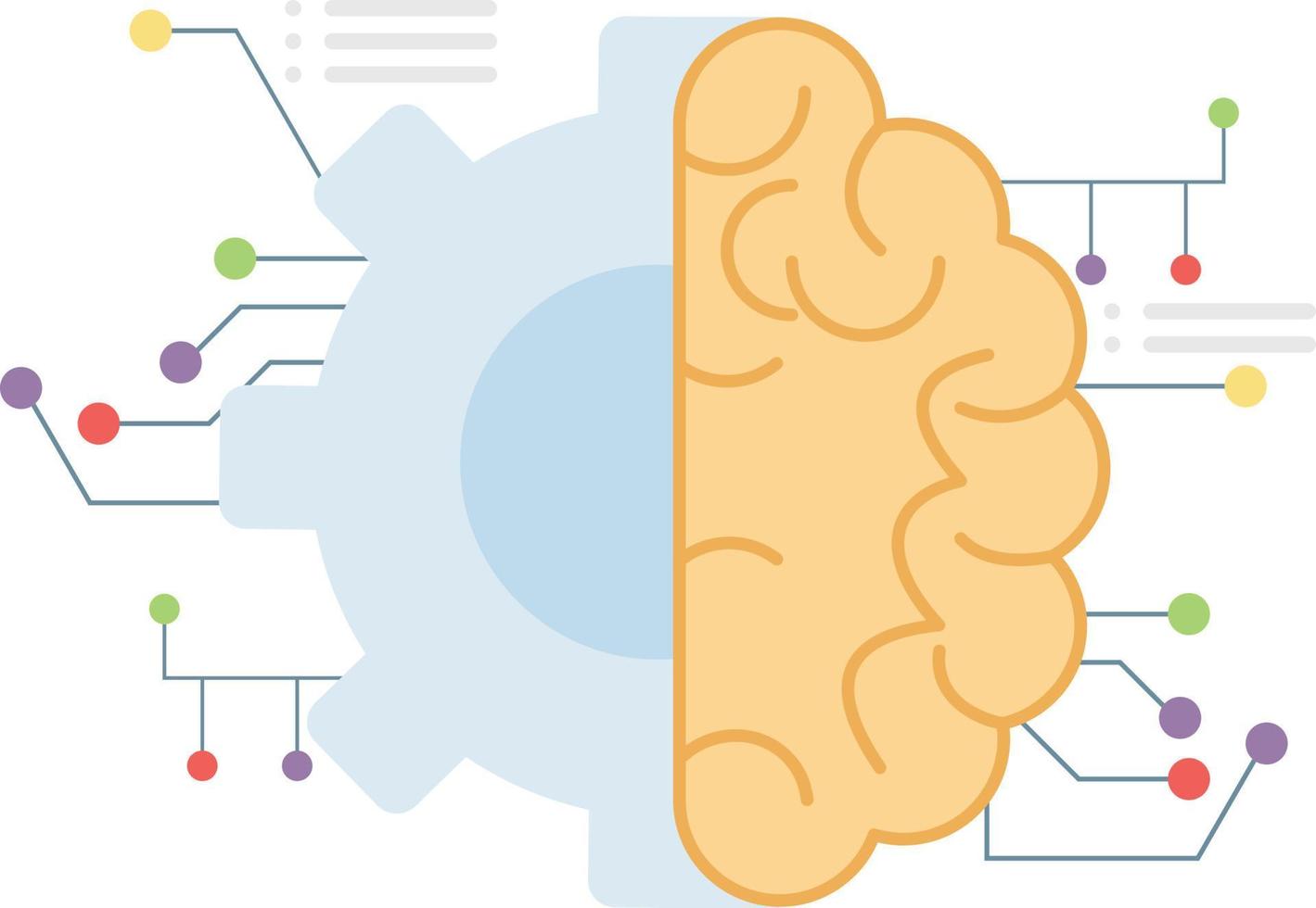 metade inteligência cerebral e metade roda dentada. vetor